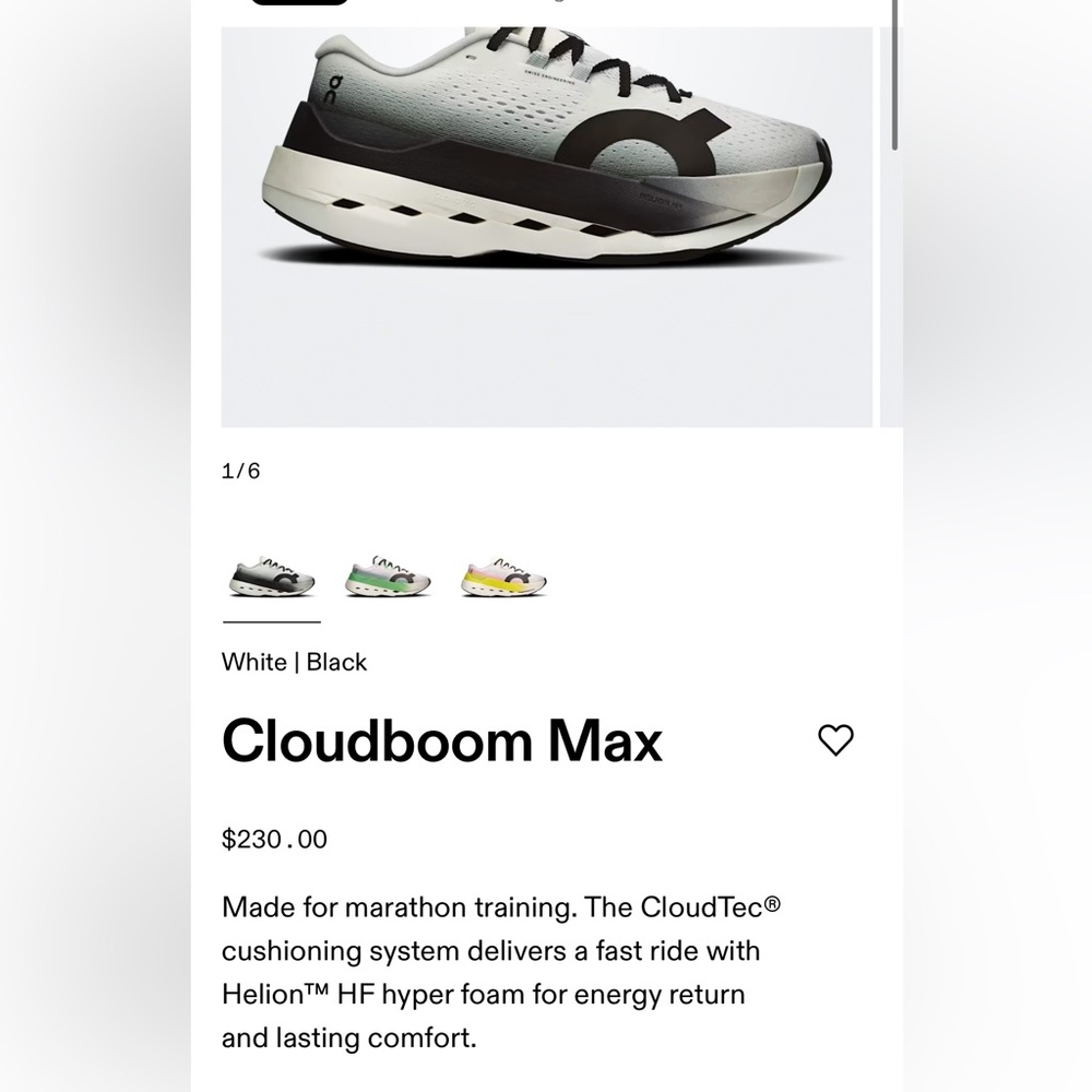 On Running Cloudboom Max White Black